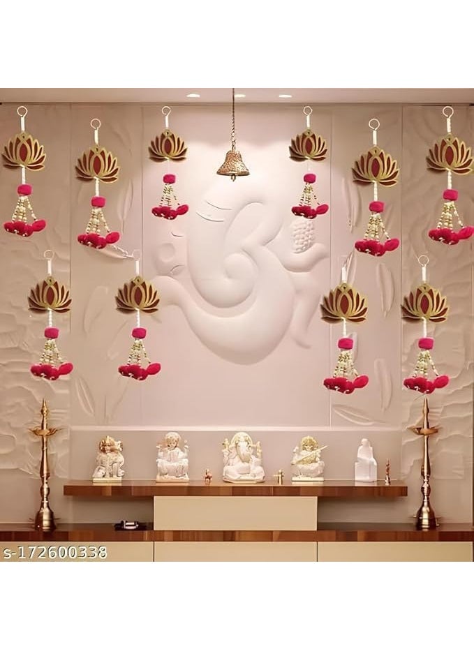 Bhumiyaan Pom Pom Style Handmade Wall Decor Lotus for Home DecorDiwali Dcor and All Festival Decor 8 Pcs Lotus Hangings for Home Decoration Pink