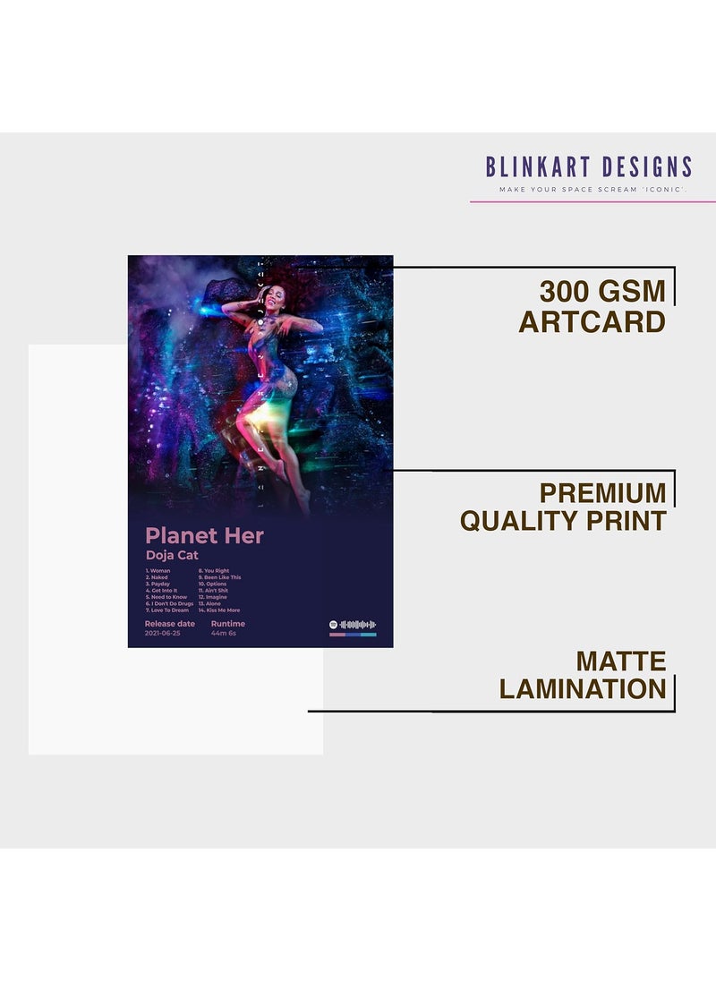 BLINKART DOJA CATPlanet Her Popular Music Album Songs Hanging Wall ArtWork Photo Frames 13x10 inch Decoration For Home Bedroom Living Room Aesthetics Artworks Spotify Song Link QR Code