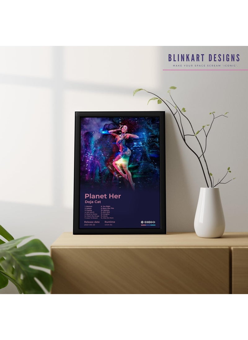 BLINKART DOJA CATPlanet Her Popular Music Album Songs Hanging Wall ArtWork Photo Frames 13x10 inch Decoration For Home Bedroom Living Room Aesthetics Artworks Spotify Song Link QR Code