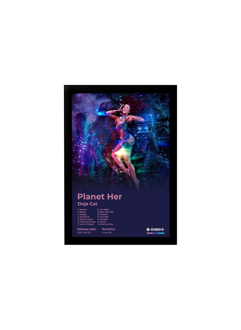 BLINKART DOJA CATPlanet Her Popular Music Album Songs Hanging Wall ArtWork Photo Frames 13x10 inch Decoration For Home Bedroom Living Room Aesthetics Artworks Spotify Song Link QR Code