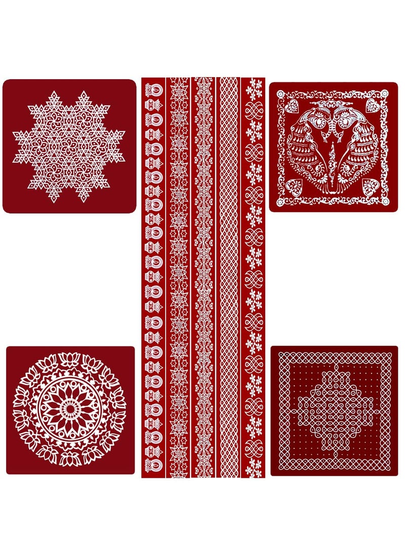 ABS HERBALS RangoliKolam Sticker Traditional Handmade Kolam ArtDesign Sticker for Pooja Room Home Entrance Tile Floor Meroon MM4MP5 Pack of 9Pcs