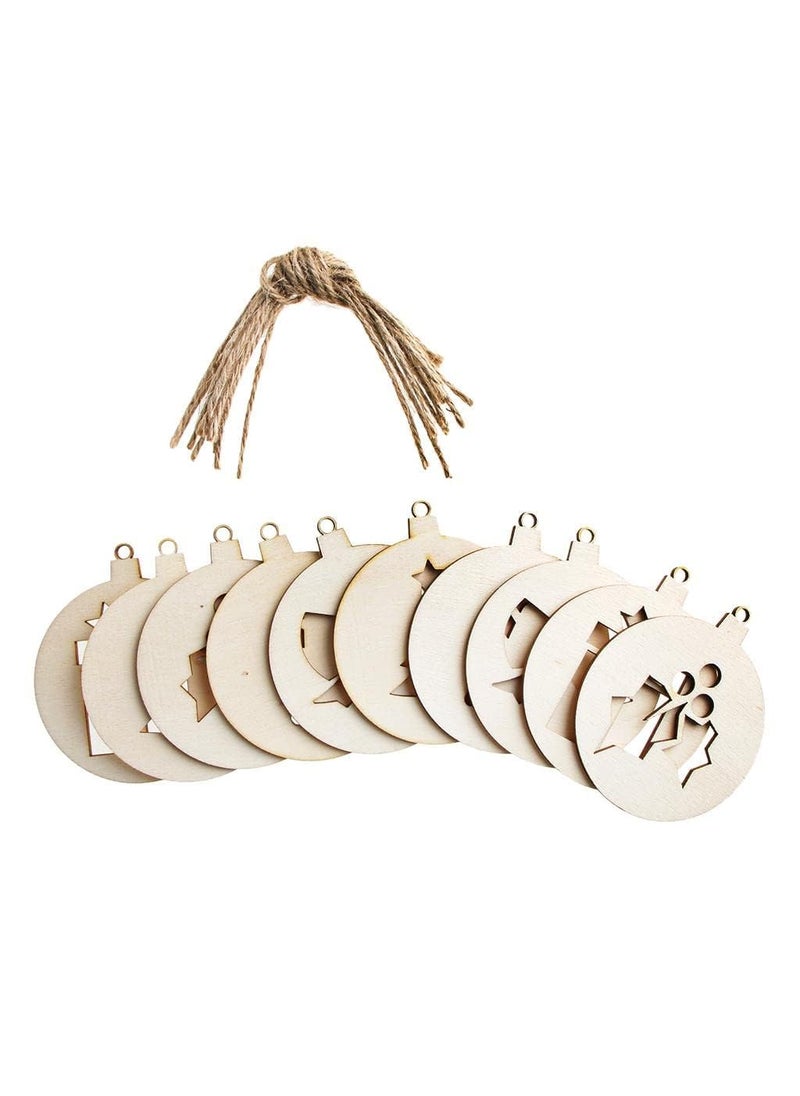 American Elm 10 Pcs Round Wooden Christmas Theme Cutout Hanging Tag Xmas Decor MDF Christmas Ball