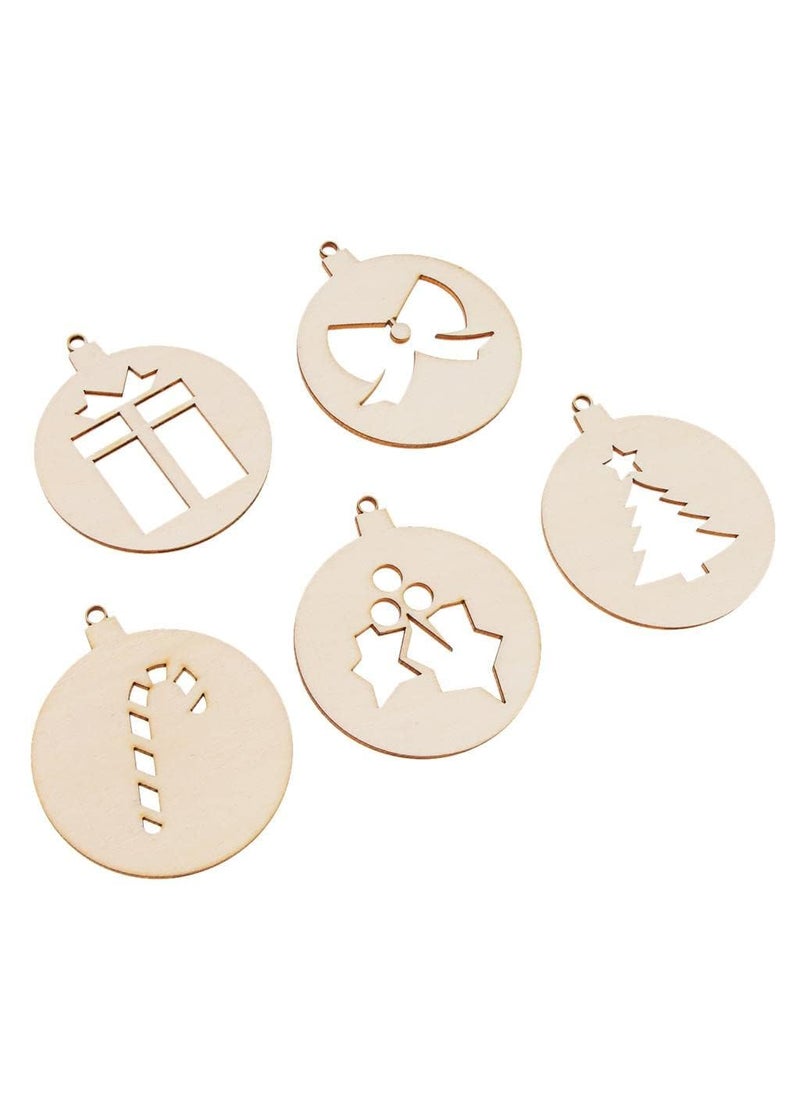 American Elm 10 Pcs Round Wooden Christmas Theme Cutout Hanging Tag Xmas Decor MDF Christmas Ball