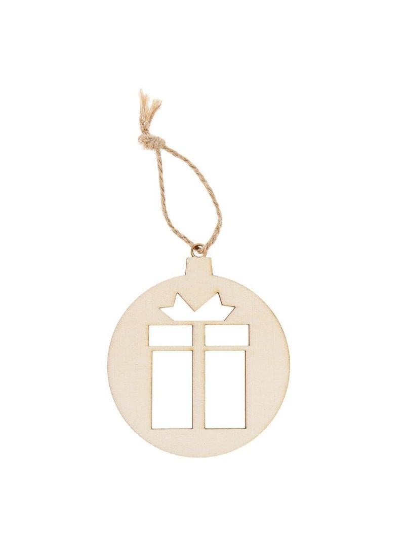 American Elm 10 Pcs Round Wooden Christmas Theme Cutout Hanging Tag Xmas Decor MDF Christmas Ball