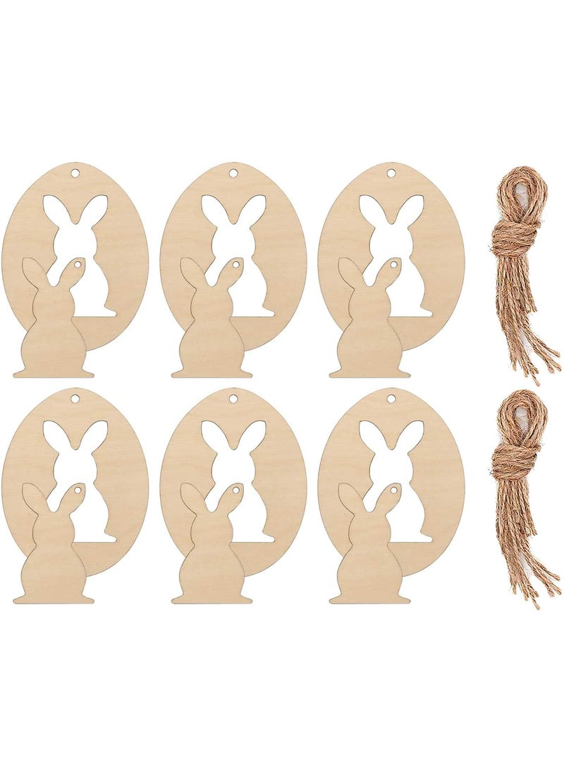 Cliths 20 Sets Rabbit Wood Cutouts Unfinished Wooden DIY Crafts Easter Wood Hanging Gift Tags with Ropes for Home DIY Projects Craft Happy Easter Party Decor 394x3 Inches