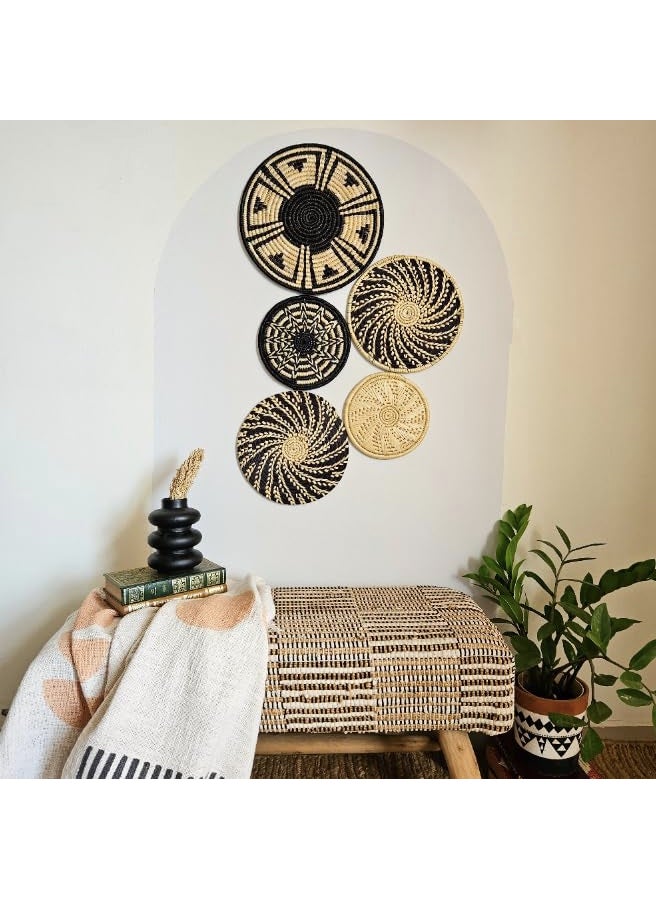 RITUALISTIC Yin Yan Munj Wall Art Set of 5 Wall Hanging Decoration Items for Home Gifts For Living Room Bedroom Office Bali Grass Wall Art Bohemian Wall Decor