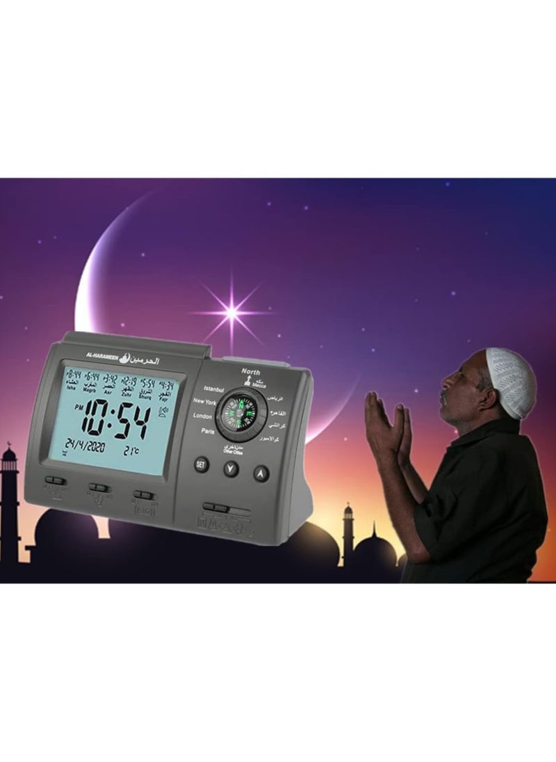 AL-HARAMEEN Muslim Prayer Alarm Clock,Digital Automatic Islamic Azan Muslim Prayer Alarm Table Clock Islamic Clock Table Muslim Prayer Azan Clock for Home Bedroom Office Decor
