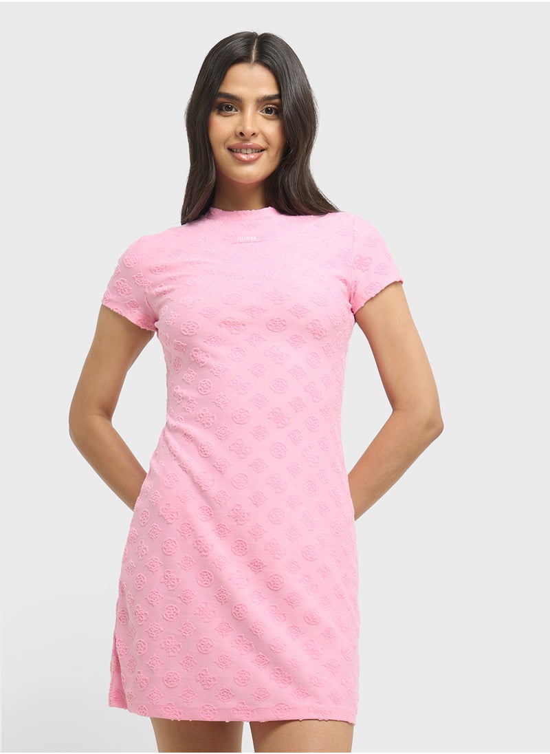 Peony Jacquard Crew Neck Dress