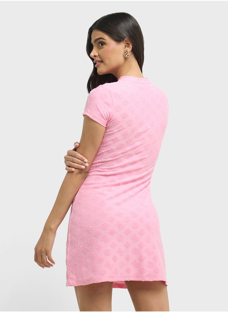 Peony Jacquard Crew Neck Dress