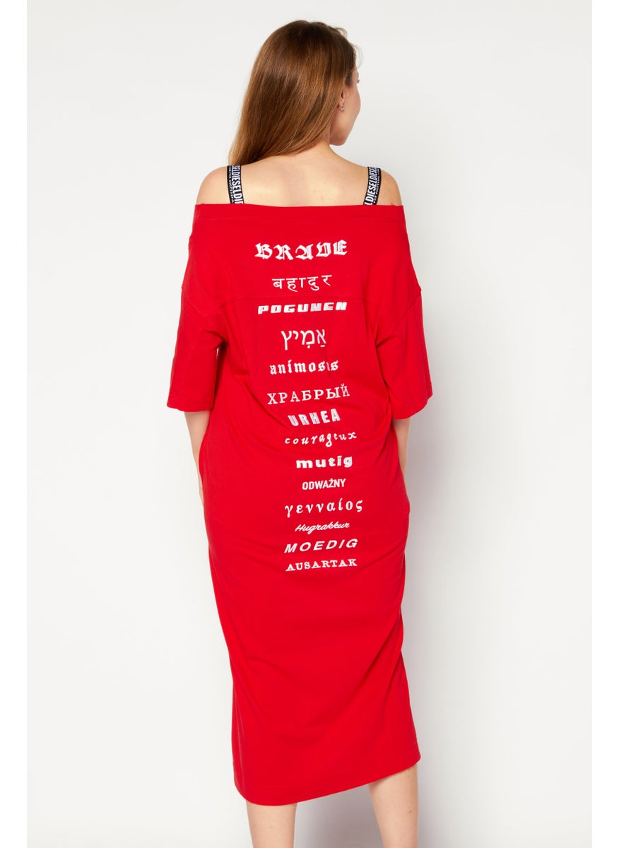 Women Graphic Print Midi Dress, Red