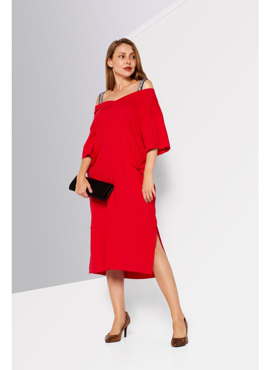 Women Graphic Print Midi Dress, Red