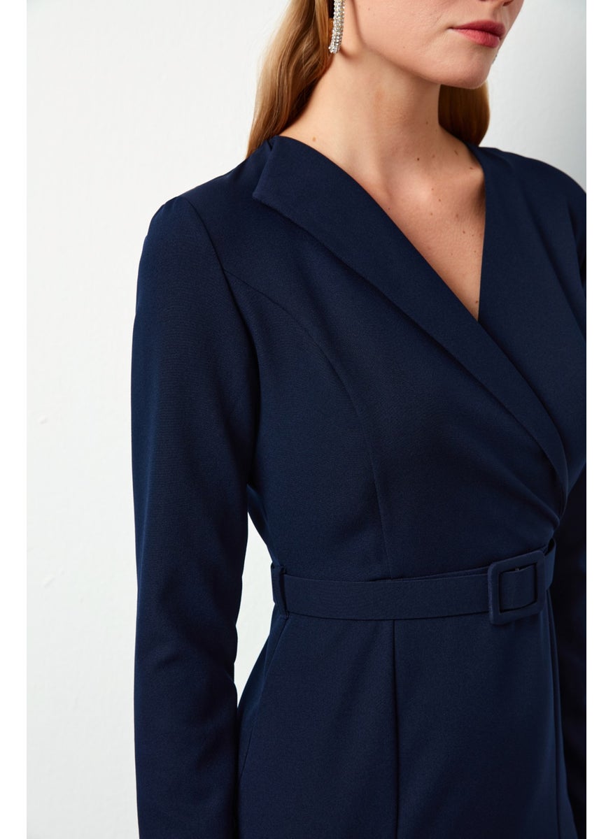 Belted Pencil Dress - Navy Blue