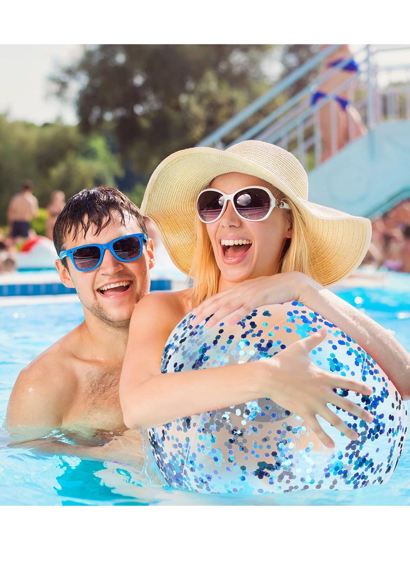 Colorful Confetti Inflatable Beach Balls - 40 cm Transparent Pool Party Balls with Blue Sequins, Perfect for Summer Water Play for Boys and Girls (Set of 8)