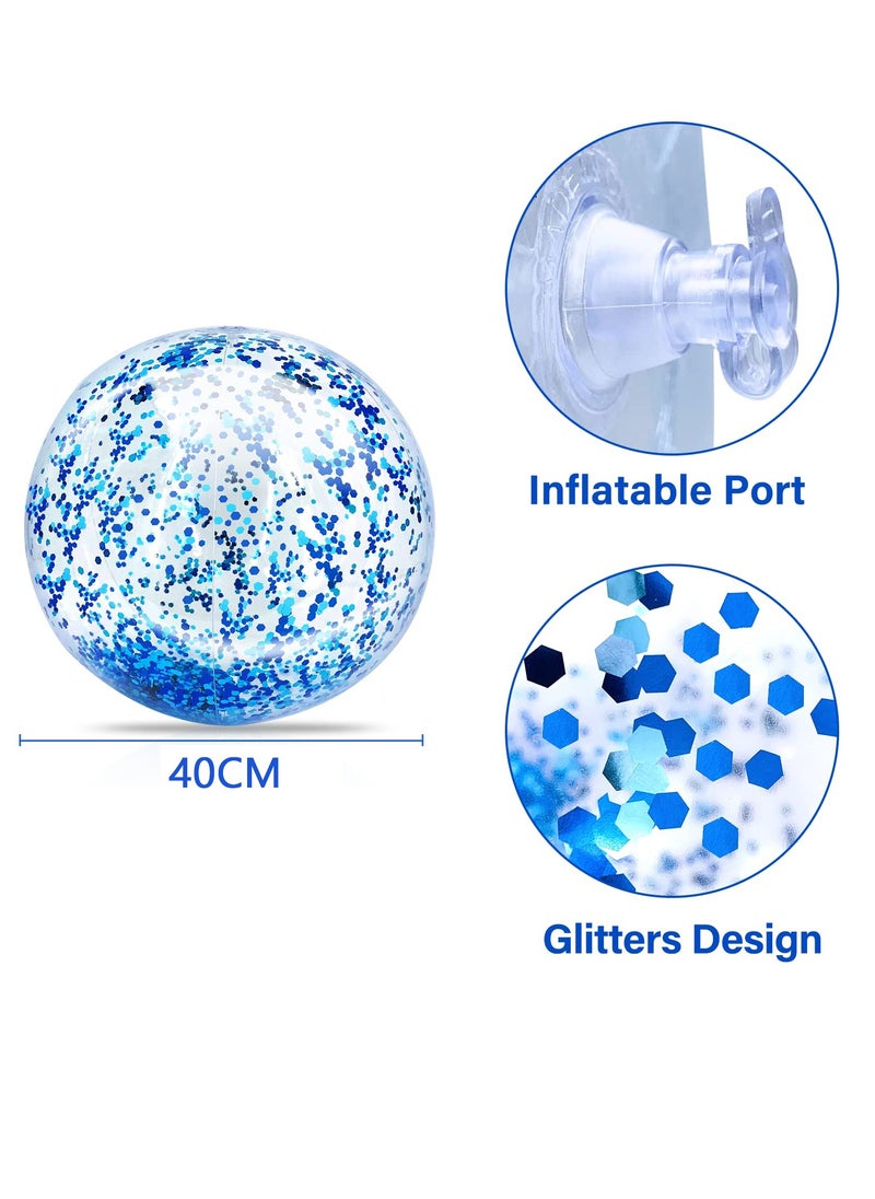 Colorful Confetti Inflatable Beach Balls - 40 cm Transparent Pool Party Balls with Blue Sequins, Perfect for Summer Water Play for Boys and Girls (Set of 8)