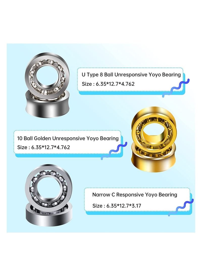 Ultimate Yoyo Bearing Set 10 Ball Golden Unresponsive Size C 8 Ball Narrow C Responsive Bearings with Removal Tool 6 Strings and Axles