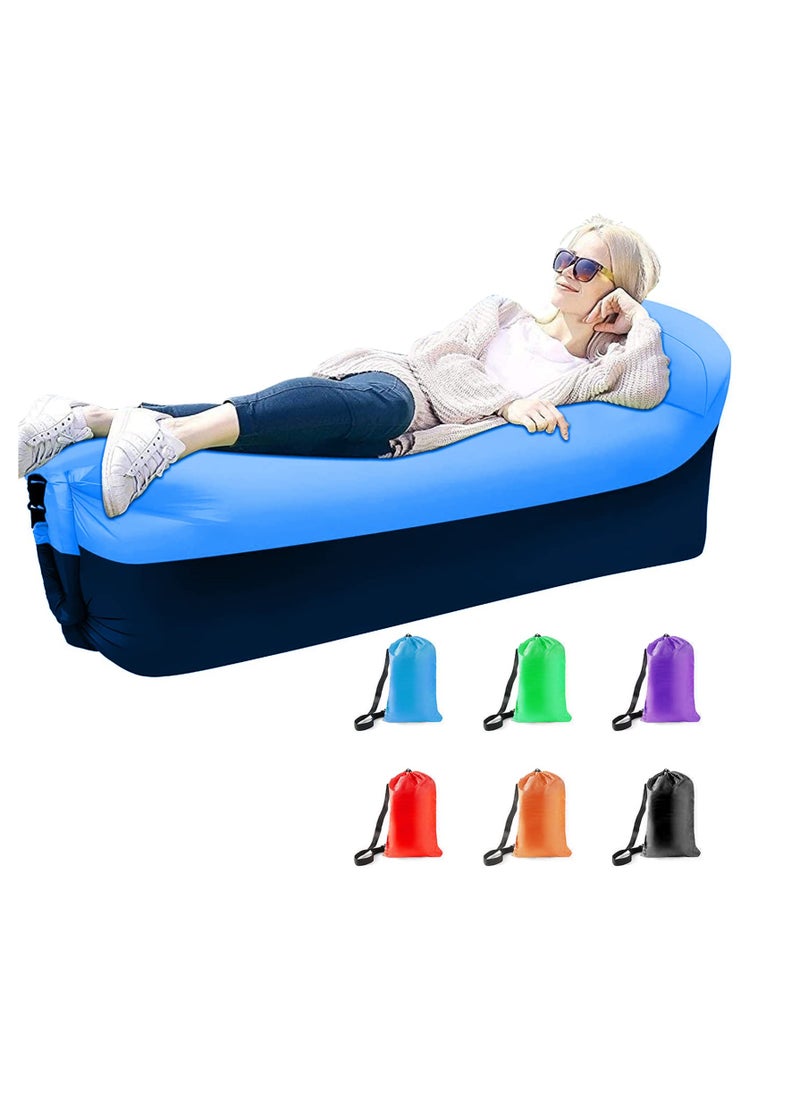 Portable Inflatable Lounger Air Sofa Hammock, Waterproof with Anti-Leak Design, Pillow-Shaped for Extra Comfort, Ideal for Lakeside, Beach, Camping, Picnics & Music Festivals (Blue)