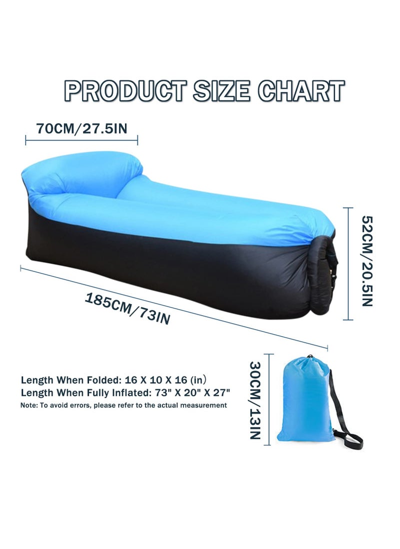 Portable Inflatable Lounger Air Sofa Hammock, Waterproof with Anti-Leak Design, Pillow-Shaped for Extra Comfort, Ideal for Lakeside, Beach, Camping, Picnics & Music Festivals (Blue)