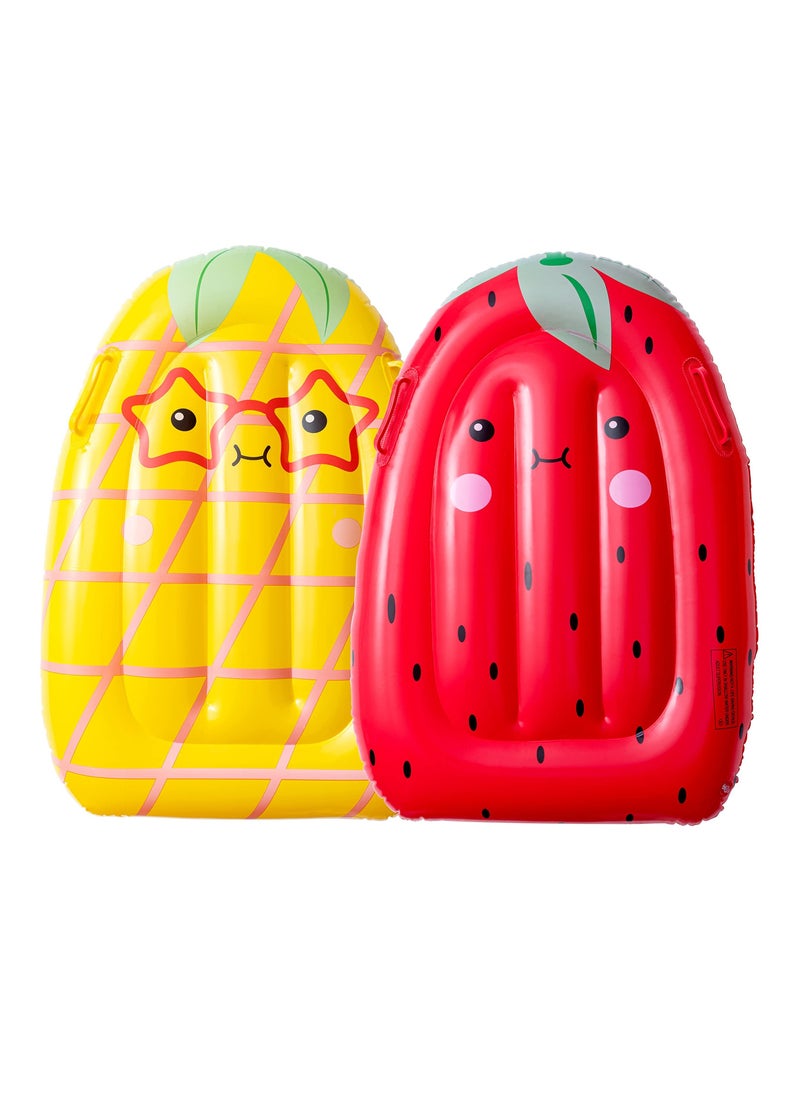 Inflatable Boogie Boards for Kids - Fun Swimming Pool Floating Surf Bodyboards with Handles in Pineapple and Strawberry Designs, Perfect for Learning to Swim and Summer Water Activities (Set of 2)