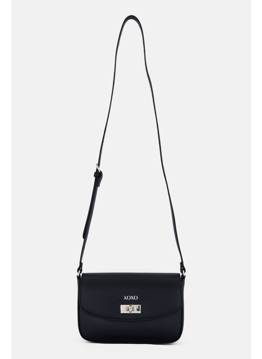 Women Brand Logo Crossbody Bag , Black