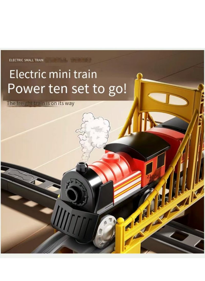 119pcs Kids Electric Train Set with Track, Railway Bridge, Traffic Signs, 2 Trains, Educational Building Toy Christmas Toy Gifts for 3 4 5 6 7 8 Years old