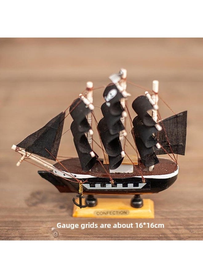 Cute British Style Year Model Simulation Wooden Sailing Boat Children's Photography Props Gift Decoration Ornaments-Color:Blue And White