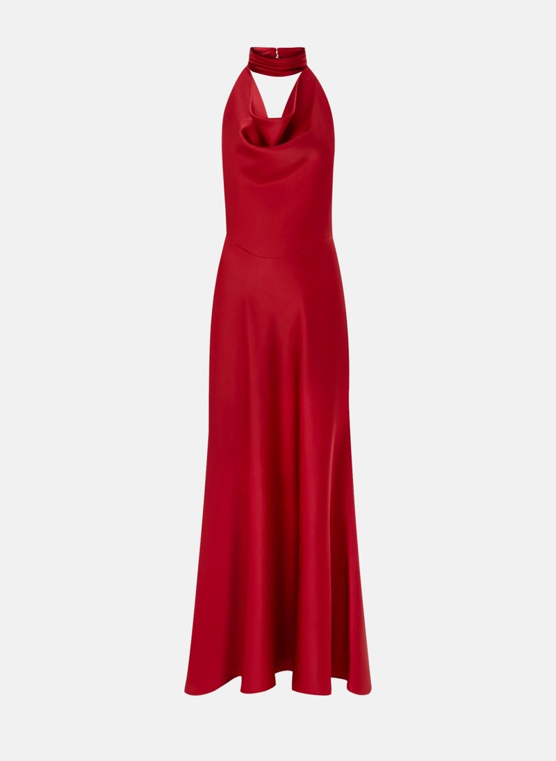 Satin maxi dress with pearl decor on the back