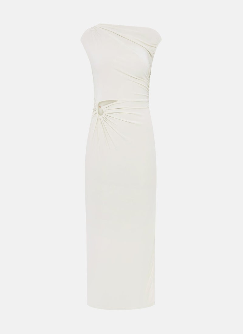 Jersey maxi dress with one-shoulder bodice and waist decoration
