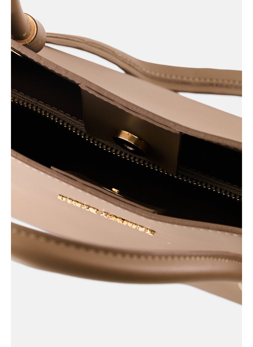 Women Brand Logo Ravenna Handbag, Taupe