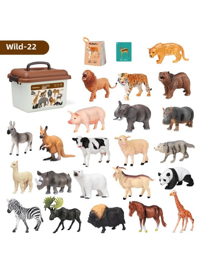 Kids Simulation Animal Model Toy Set Elephant Gorilla Tiger Lion Hippo Panda Farm Small Animals-Color:Wild 22 Pieces