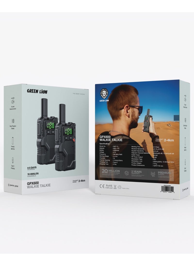 Two-way Radio Transceiver GPX600 with Flashlight and Clear Communication / 16 Analog Channels / Long Transmit Range Handheld Radio / Handheld Transceiver/ Voice Activation / Time-Out Timer / Clear Display- Black