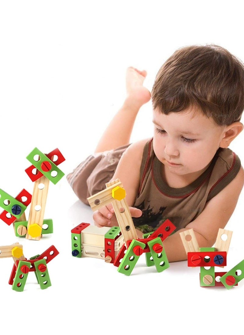 Wooden Tool Box Toys 43 PCs Kids Tool Box Wooden Set, Kids Tool Kits, Boy Gift Learning Toy Construction Set Pretend Playset Gift for Kids