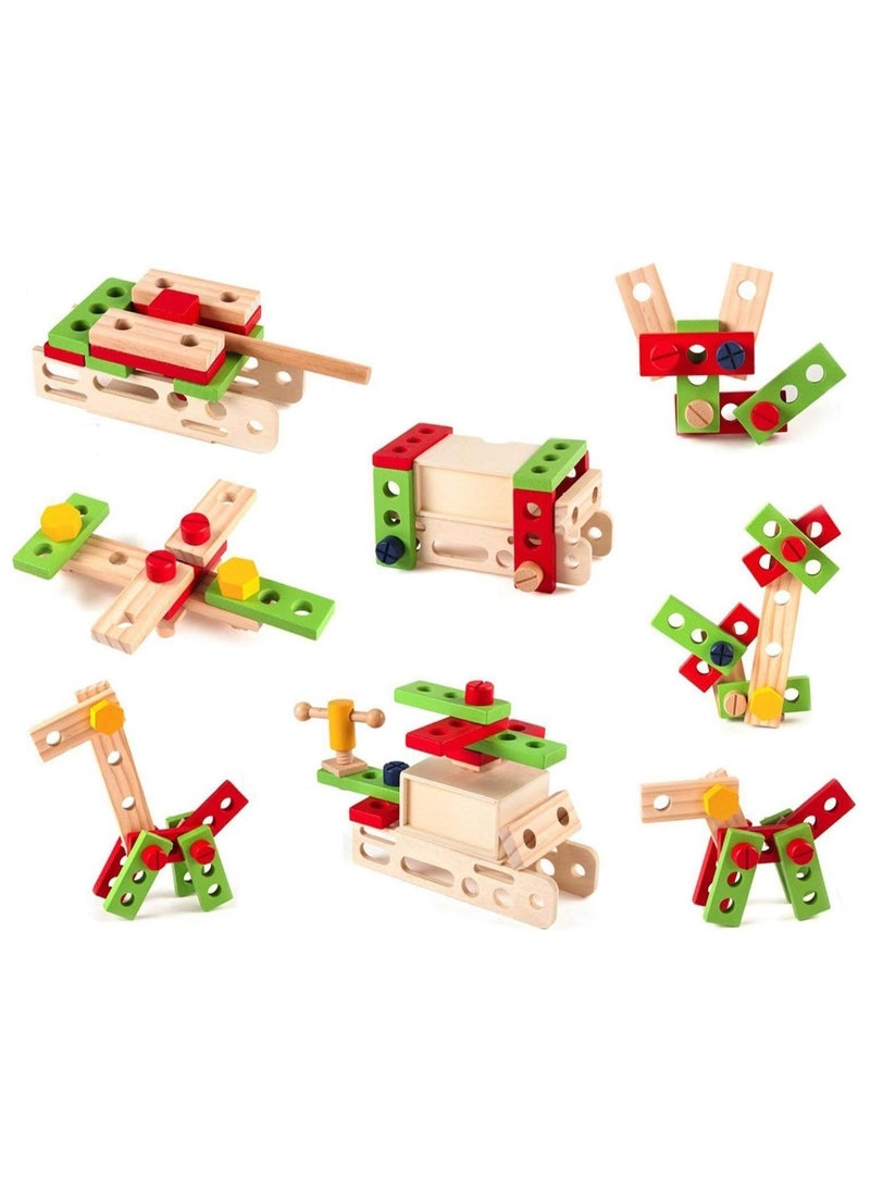 Wooden Tool Box Toys 43 PCs Kids Tool Box Wooden Set, Kids Tool Kits, Boy Gift Learning Toy Construction Set Pretend Playset Gift for Kids