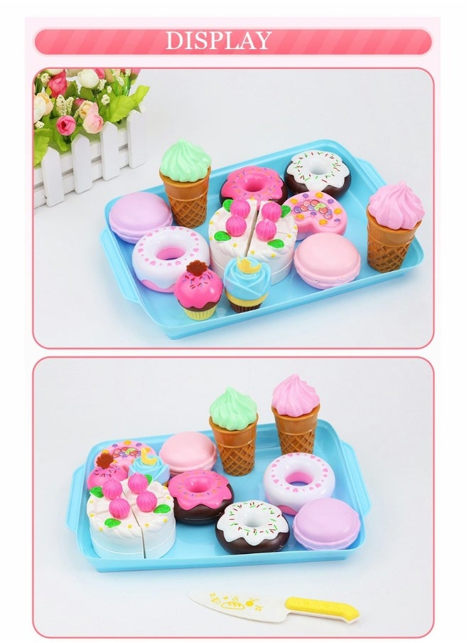 Pretend Desserts Food Toy 17 Pcs Play Food Desserts Set for Kids Kitchen Play Dounts for Toddlers Toy Food Ice Cream Cupcake Baking Plastic Play Food for Girls Boys Birthday Gift
