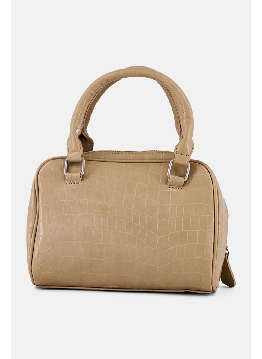 Women Nora Croco Top Handle Satchel Bag, Latte