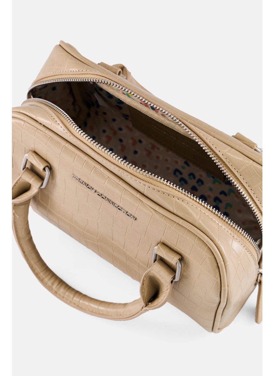 Women Nora Croco Top Handle Satchel Bag, Latte