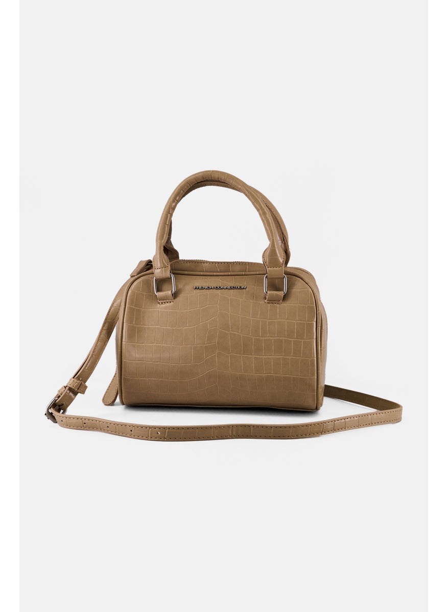 Women Nora Croco Top Handle Satchel Bag, Latte