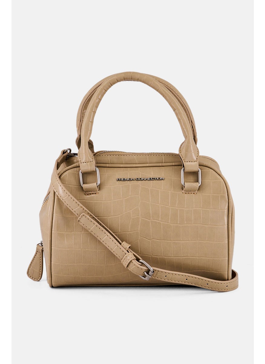 Women Nora Croco Top Handle Satchel Bag, Latte
