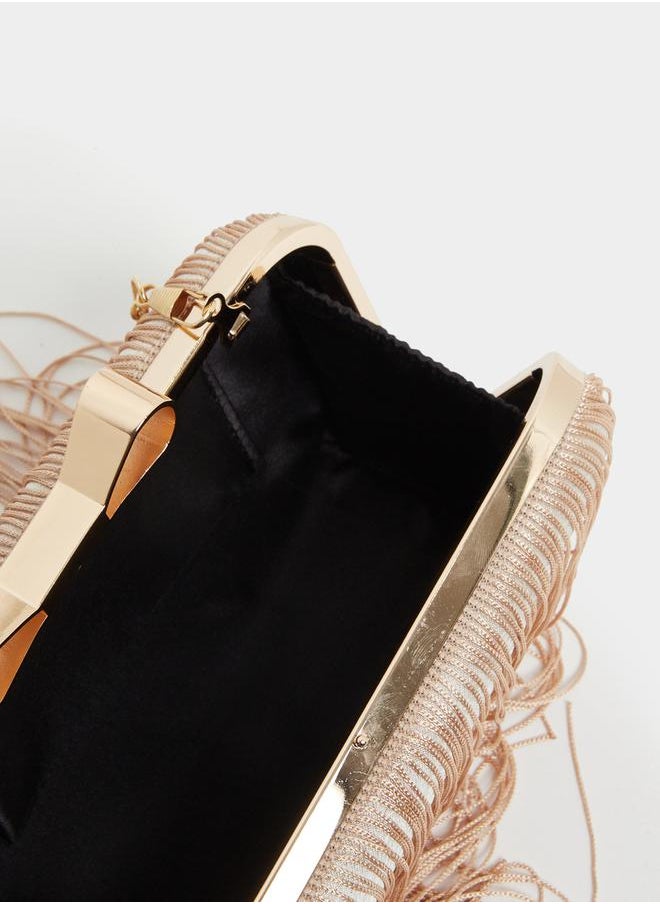 Embellished Metallic Clutch with Chain Strap