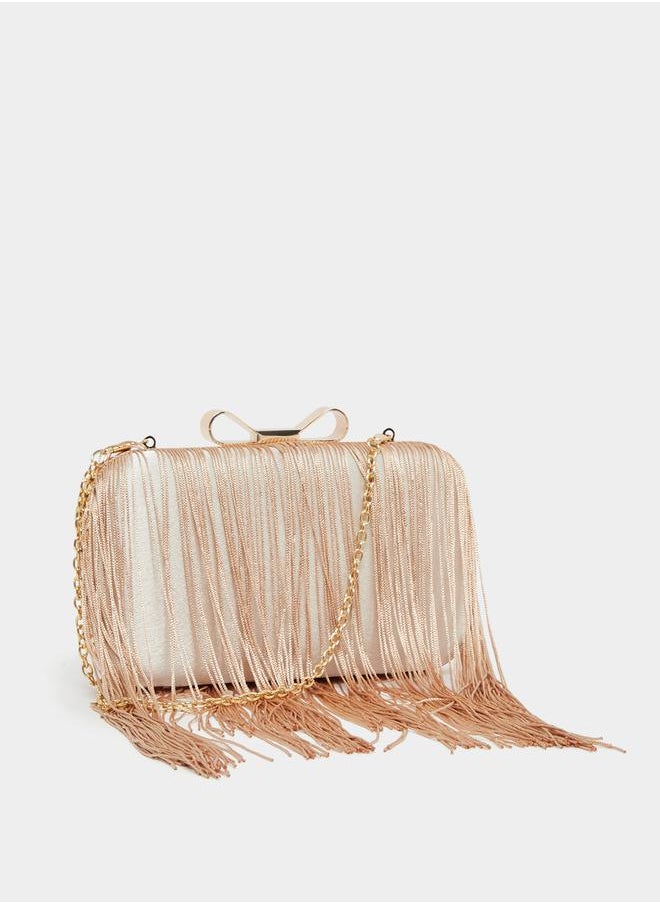 Embellished Metallic Clutch with Chain Strap