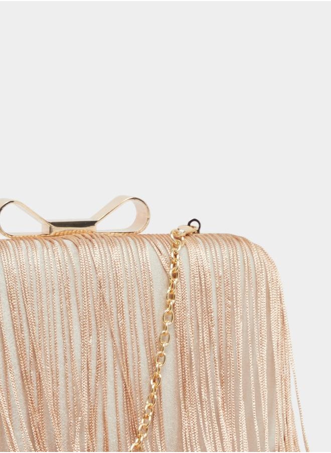 Embellished Metallic Clutch with Chain Strap