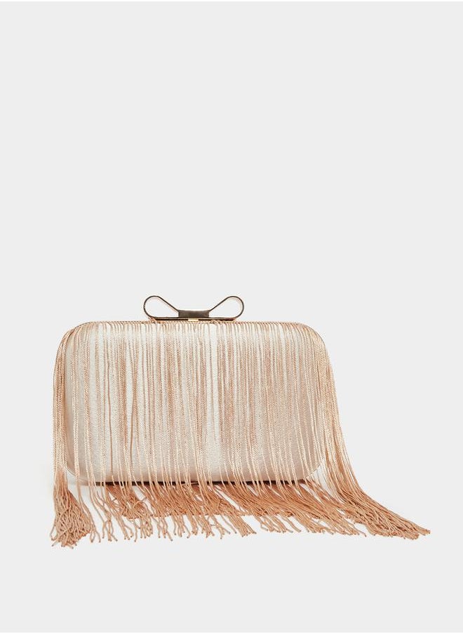 Embellished Metallic Clutch with Chain Strap