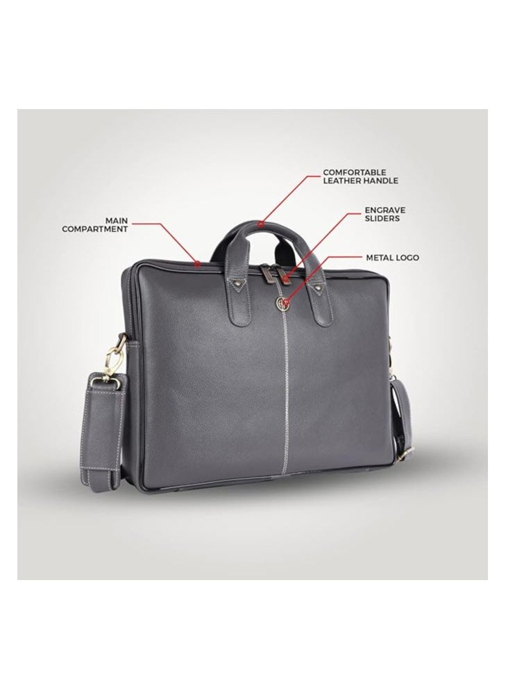 Leather Office Bag for Men - Laptop Bag for Men - Padded Laptop Compartment - Fits 14 Inch Laptop - Adjustable Strap | LB105_GRY | YKWP