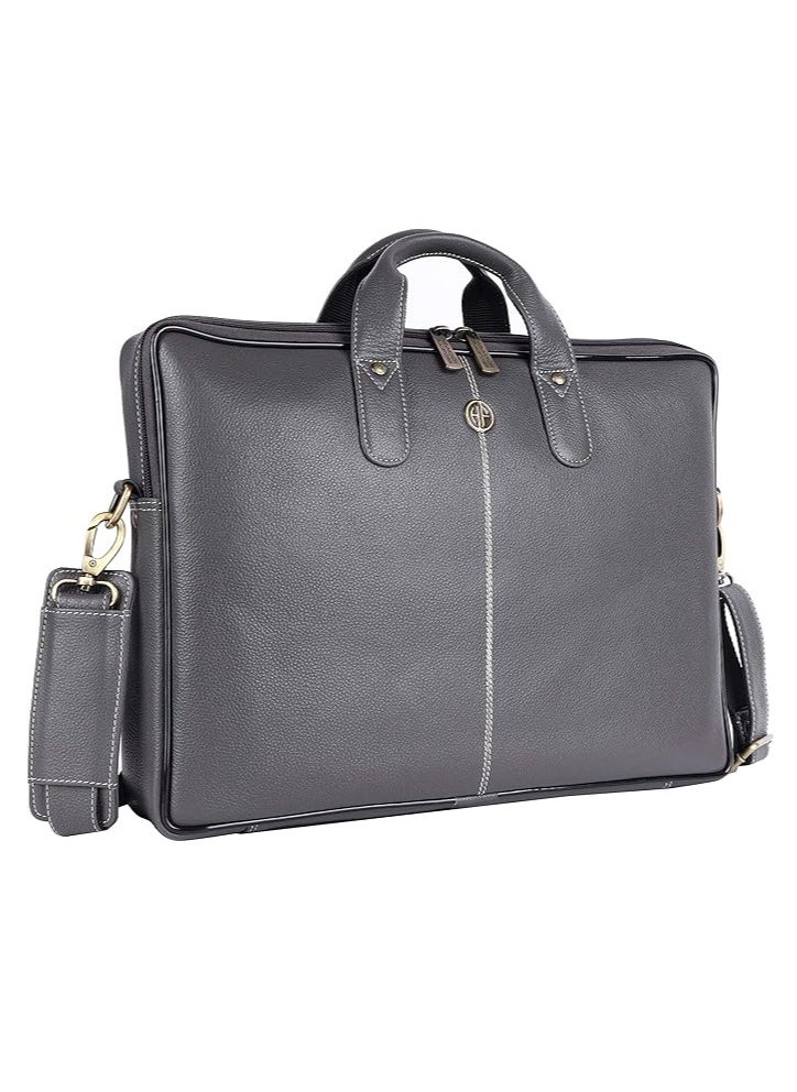 Leather Office Bag for Men - Laptop Bag for Men - Padded Laptop Compartment - Fits 14 Inch Laptop - Adjustable Strap | LB105_GRY | YKWP