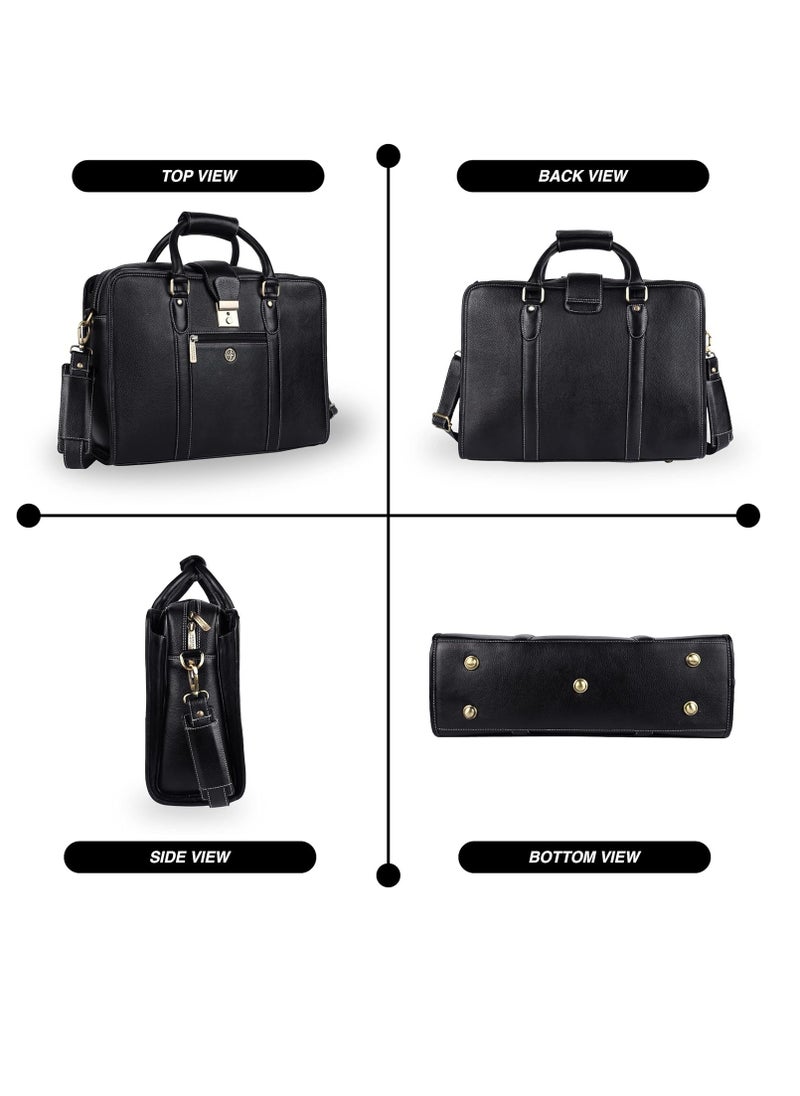 HAMMONDS FLYCATCHER Leather Executive Formal Office Bag -Shoulder Laptop Messenger Bag For Men -MacBook -NoteBook Upto 16 Inch -Handbags with Shoulder Straps | 3 Main Compartments | Push Lock | Black | 9RTH