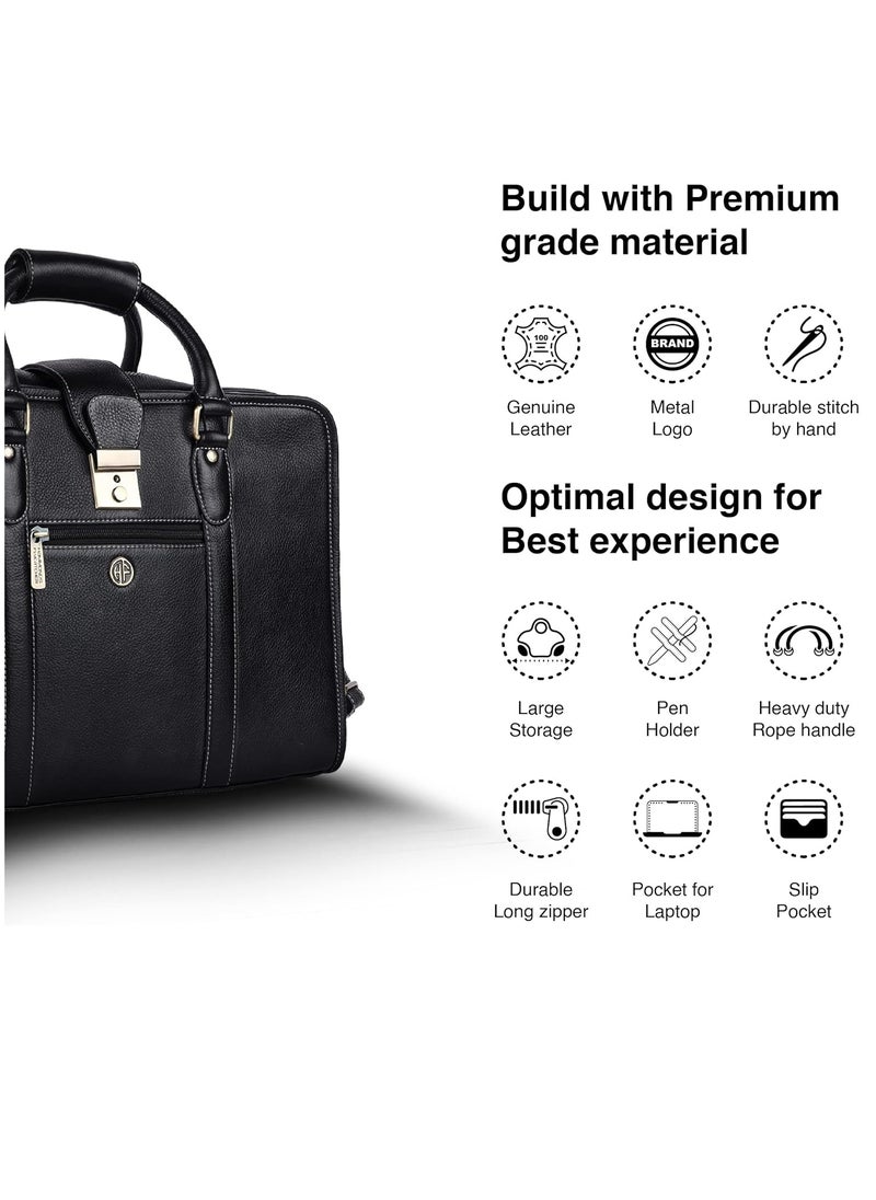 HAMMONDS FLYCATCHER Leather Executive Formal Office Bag -Shoulder Laptop Messenger Bag For Men -MacBook -NoteBook Upto 16 Inch -Handbags with Shoulder Straps | 3 Main Compartments | Push Lock | Black | 9RTH