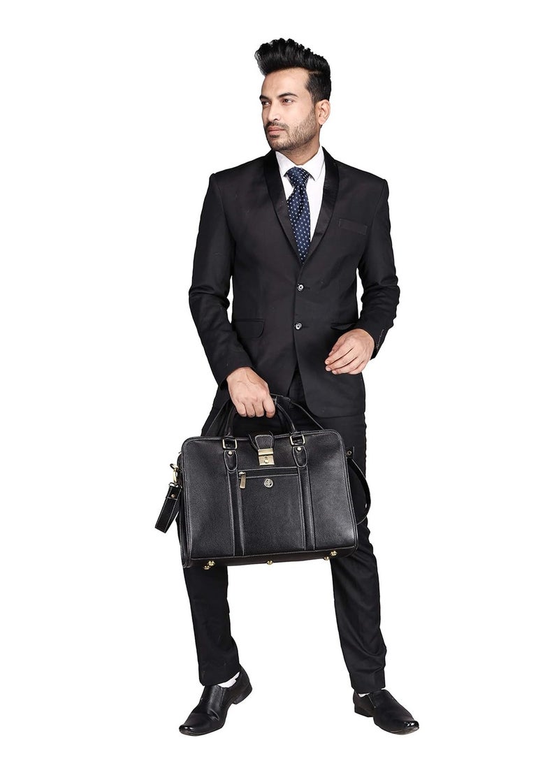 HAMMONDS FLYCATCHER Leather Executive Formal Office Bag -Shoulder Laptop Messenger Bag For Men -MacBook -NoteBook Upto 16 Inch -Handbags with Shoulder Straps | 3 Main Compartments | Push Lock | Black | 9RTH