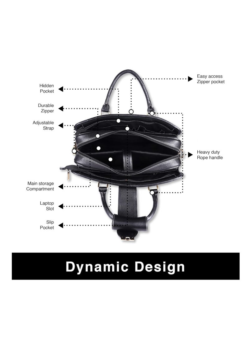 HAMMONDS FLYCATCHER Leather Executive Formal Office Bag -Shoulder Laptop Messenger Bag For Men -MacBook -NoteBook Upto 16 Inch -Handbags with Shoulder Straps | 3 Main Compartments | Push Lock | Black | 9RTH