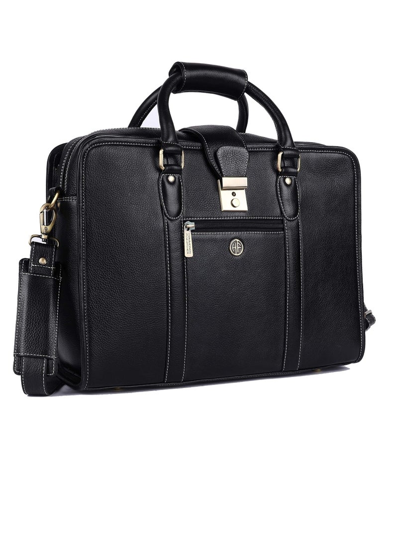 HAMMONDS FLYCATCHER Leather Executive Formal Office Bag -Shoulder Laptop Messenger Bag For Men -MacBook -NoteBook Upto 16 Inch -Handbags with Shoulder Straps | 3 Main Compartments | Push Lock | Black | 9RTH