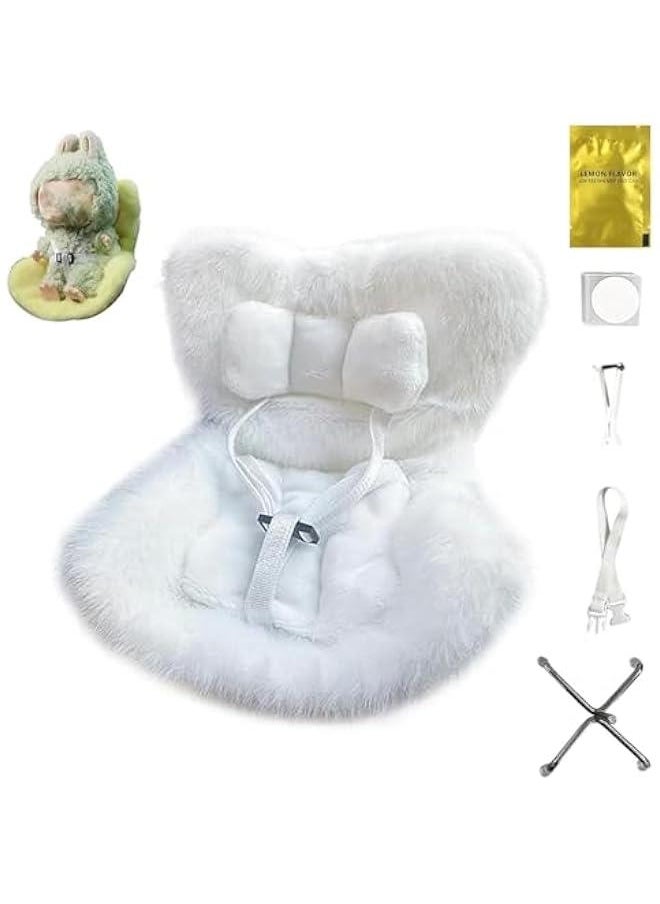 Car Seat for Labubu Dolls with Soft Furry Cushion, Air Vent Clip and Desktop Stand, Cute Functional Car Ornament for Labubu Fans and Doll Collectors, Cars Decoration Display Accessories(White,With Out