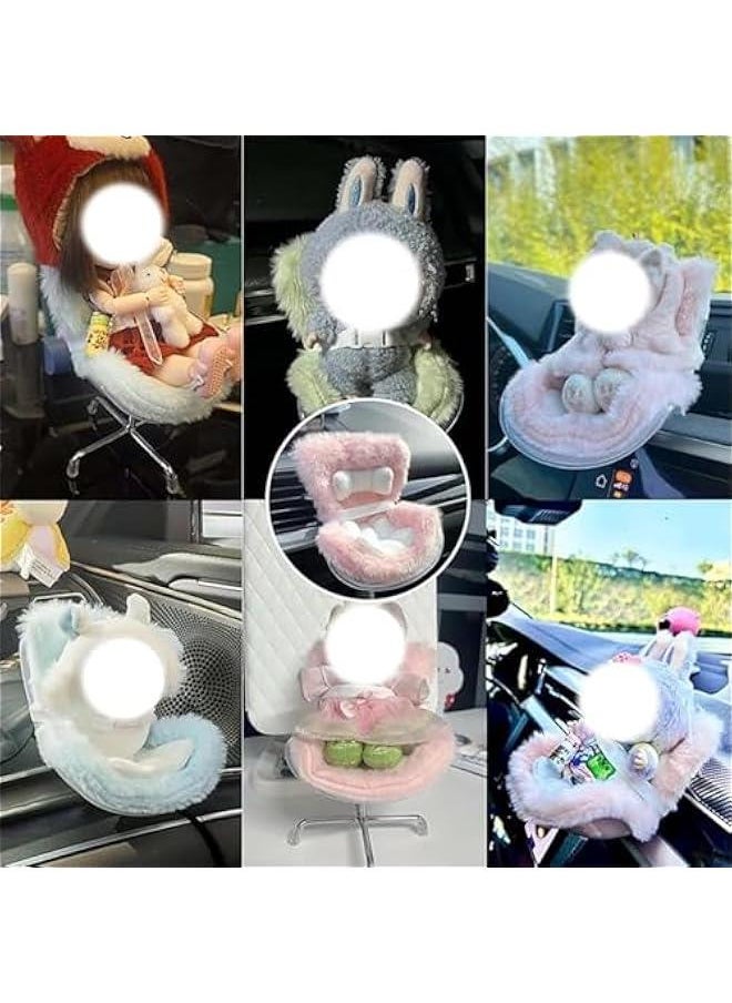 Car Seat for Labubu Dolls with Soft Furry Cushion, Air Vent Clip and Desktop Stand, Cute Functional Car Ornament for Labubu Fans and Doll Collectors, Cars Decoration Display Accessories(White,With Out